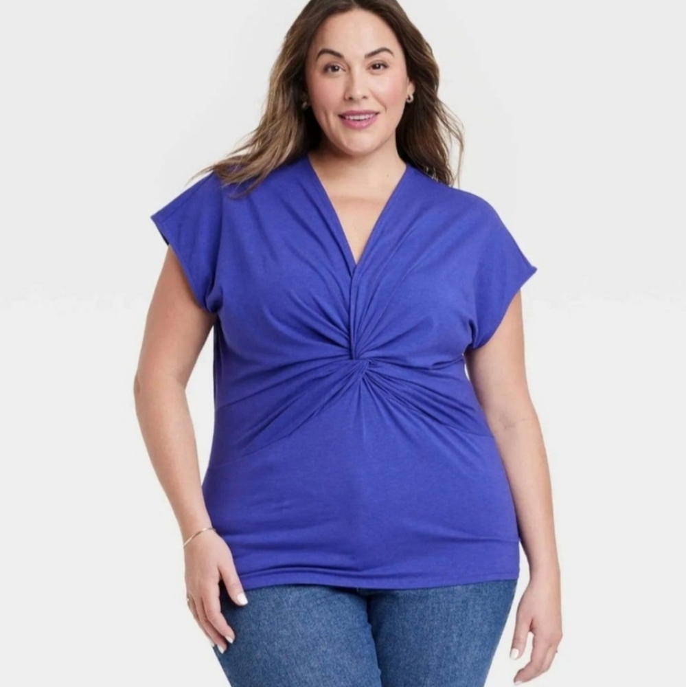🆕️Blue Top Ava & Viv Plus Size NWT Bright Blue Blouse Womens Plus Top